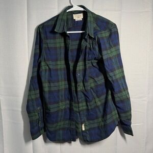 Weatherproof Vintage Plaid Flannel Shirt Comfort Stretch Blue Green Men Size M